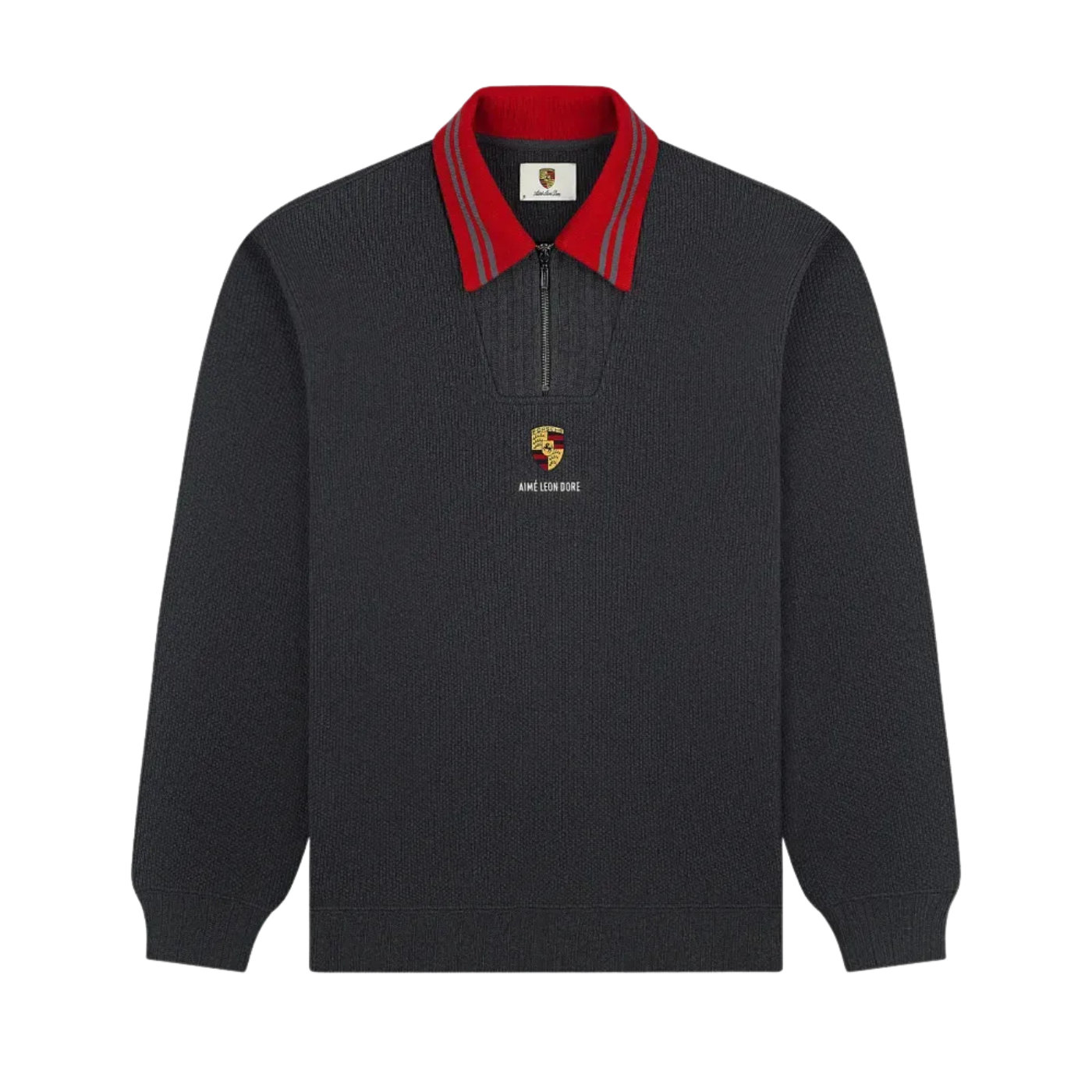Porsche x Aimé Leon Dore Pullover Jacquard Collar Quarter Zip Charcoal